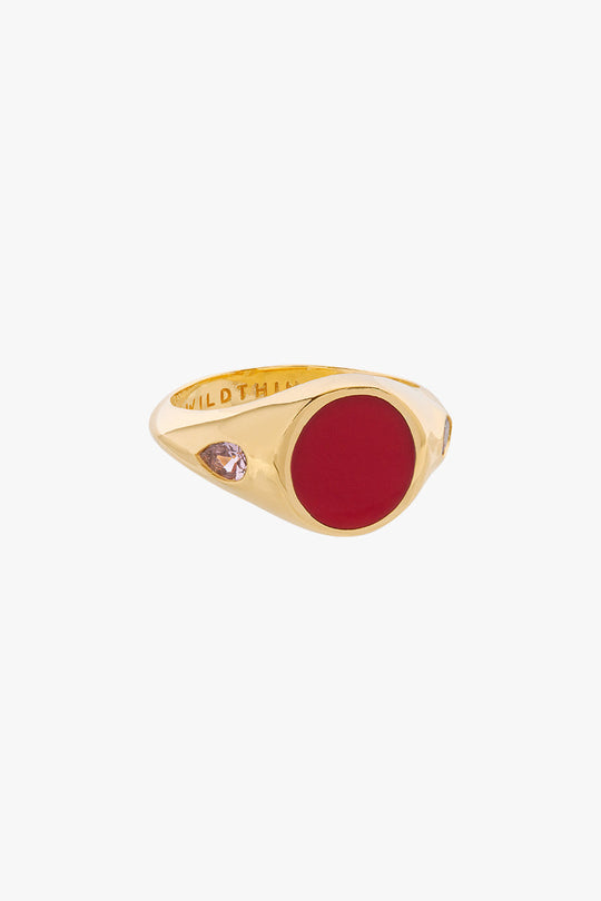 Carnelian color pinky ring gold plated (pre-order)